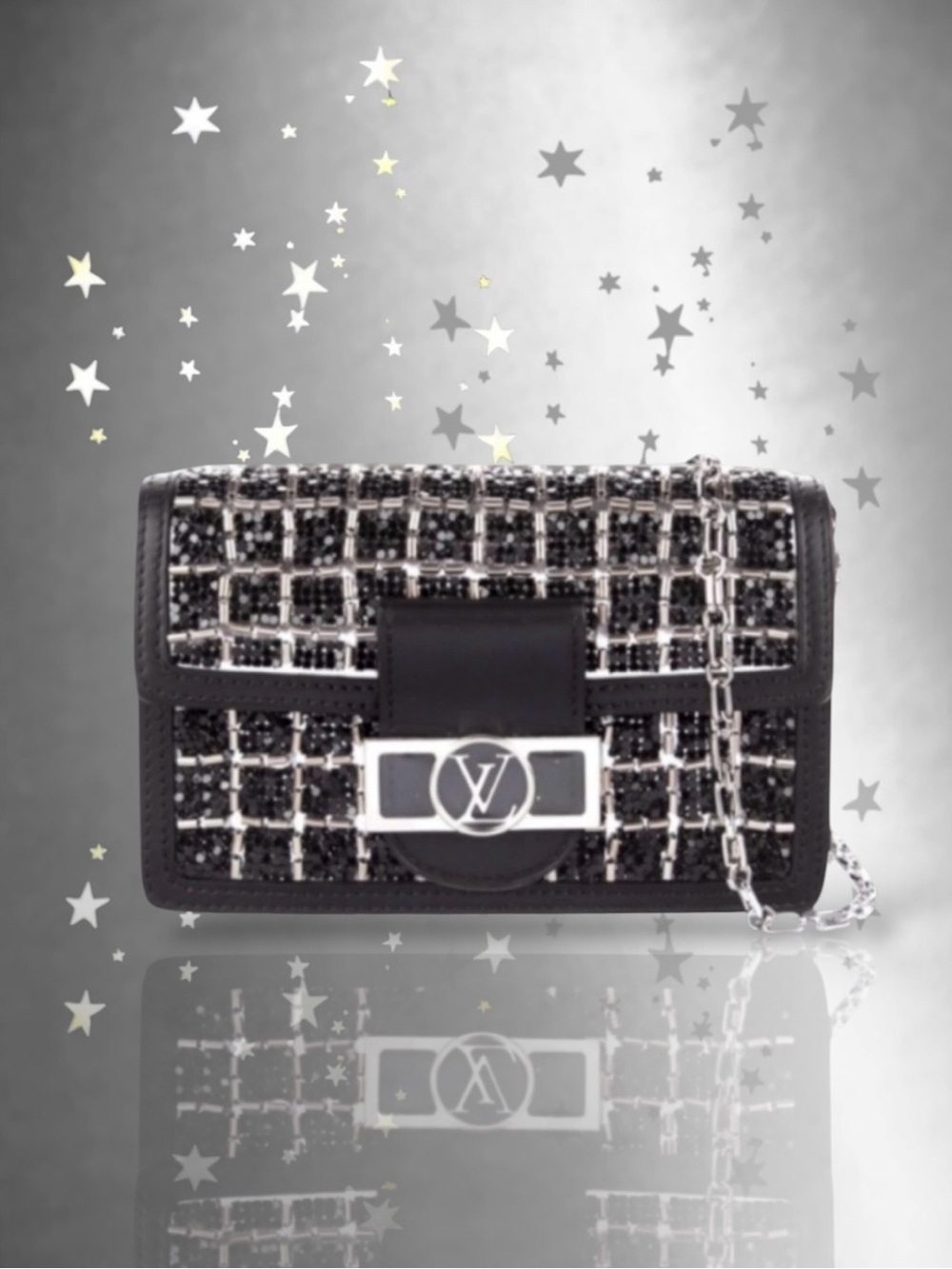 🆕🩷LOUIS VUITTON Dauphine Minaudière Black+Silver Beads Shoulder Clutch Mini Bag